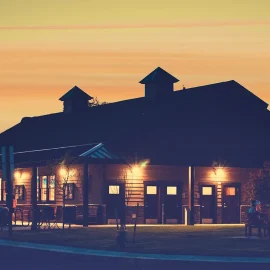 Canyon View RV Resort Clubhouse at Night - western Colorado RV park in Grand Junction